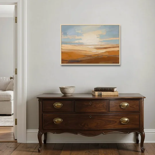 Ochre Desert Horizon at First Light - Oak Framed Canvas Wall Art - Coffee Table - 36x24