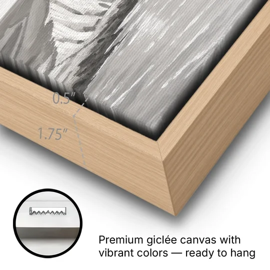 Office Art Prints Chalk Cliffs Above a Calm Sea - Oak Framed Canvas Wall Art - Gallery Wrap Corner