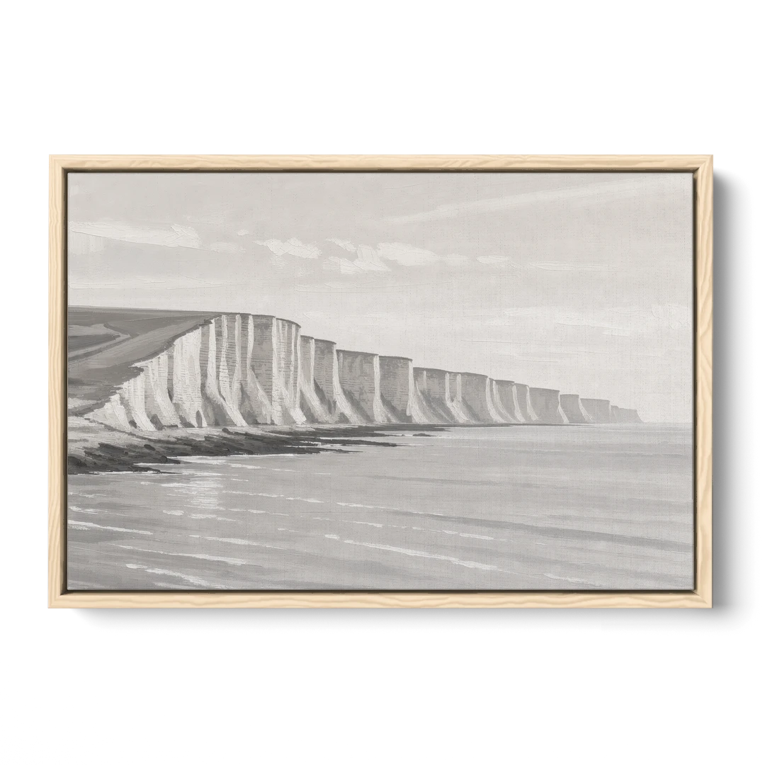Office Art Prints Chalk Cliffs Above a Calm Sea - Oak Framed Canvas Wall Art - Front
