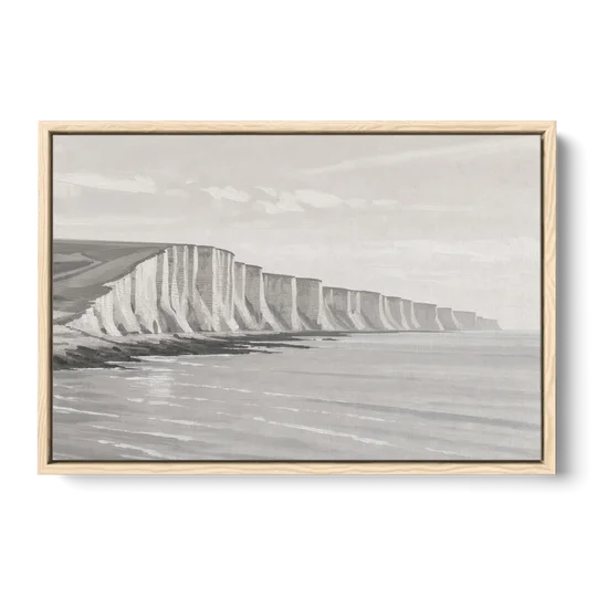 Office Art Prints Chalk Cliffs Above a Calm Sea - Oak Framed Canvas Wall Art - Front