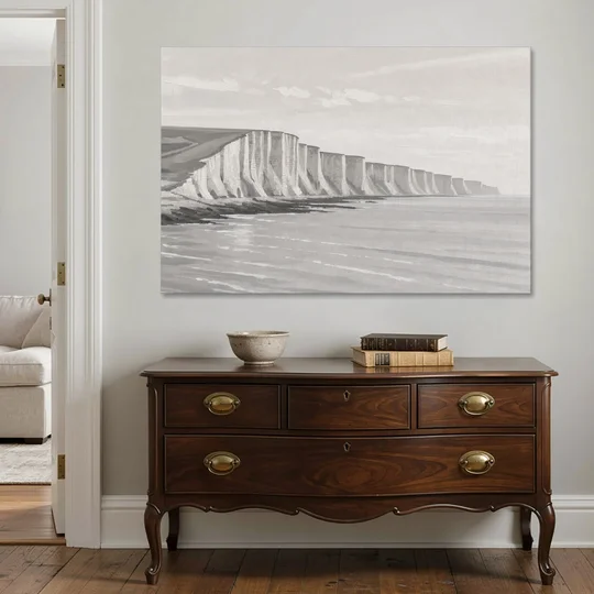 Office Art Prints Chalk Cliffs Above a Calm Sea - Canvas Wall Art - Coffee Table - 60x40
