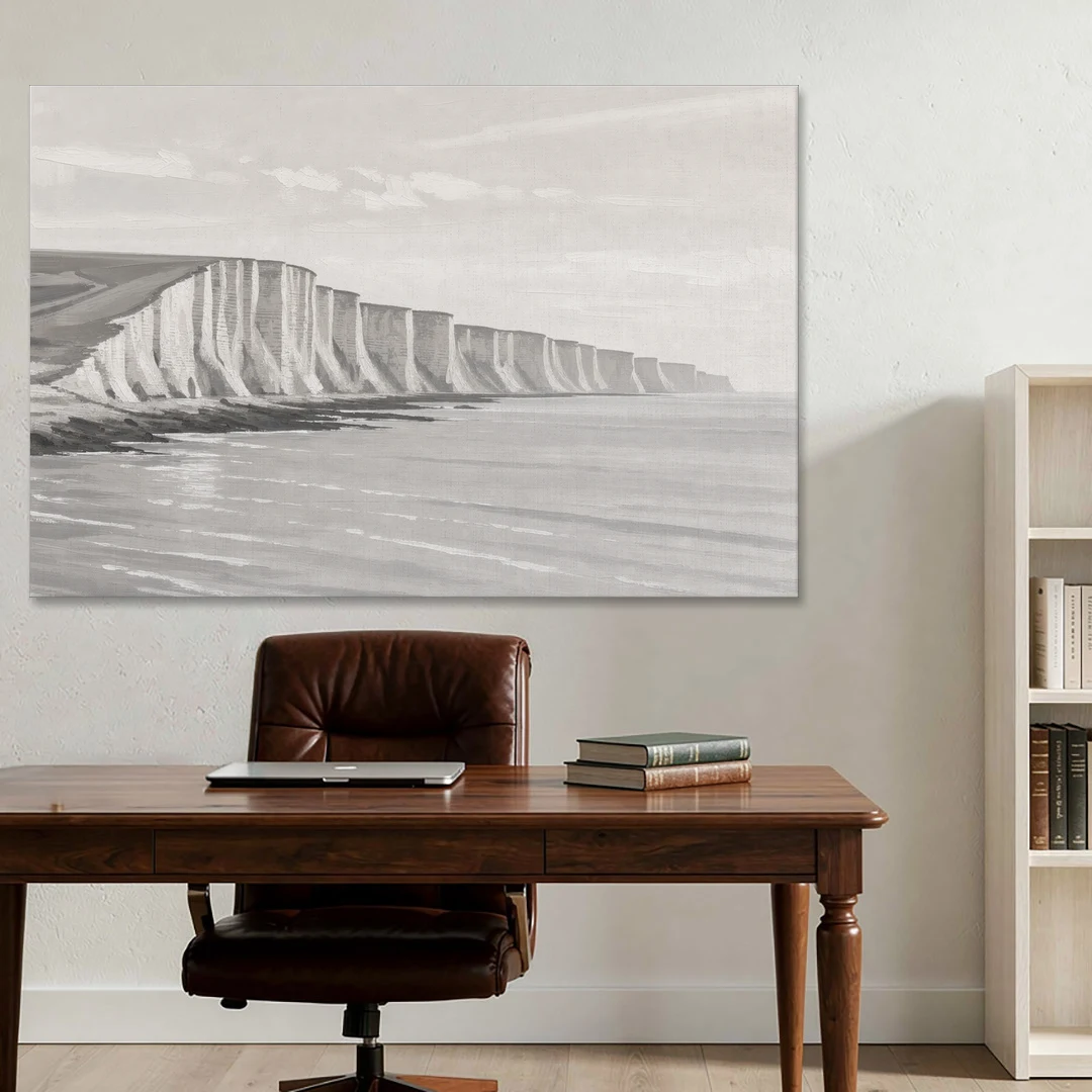 Office Art Prints Chalk Cliffs Above a Calm Sea - Canvas Wall Art - Office - 60x40
