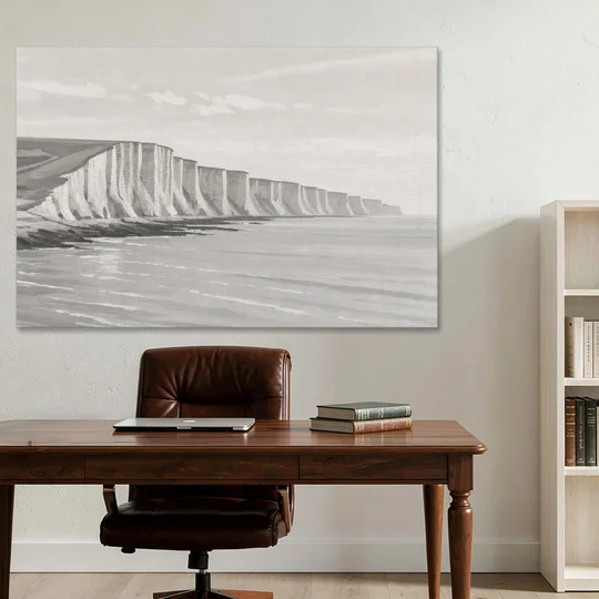 Office Art Prints Chalk Cliffs Above a Calm Sea - Canvas Wall Art - Office - 60x40