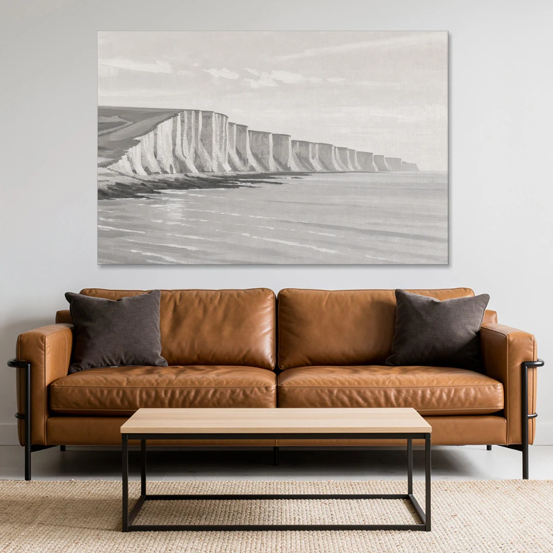 Office Art Prints Chalk Cliffs Above a Calm Sea - Canvas Wall Art - Sofa - 60x40