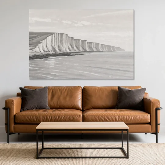 Office Art Prints Chalk Cliffs Above a Calm Sea - Canvas Wall Art - Sofa - 60x40