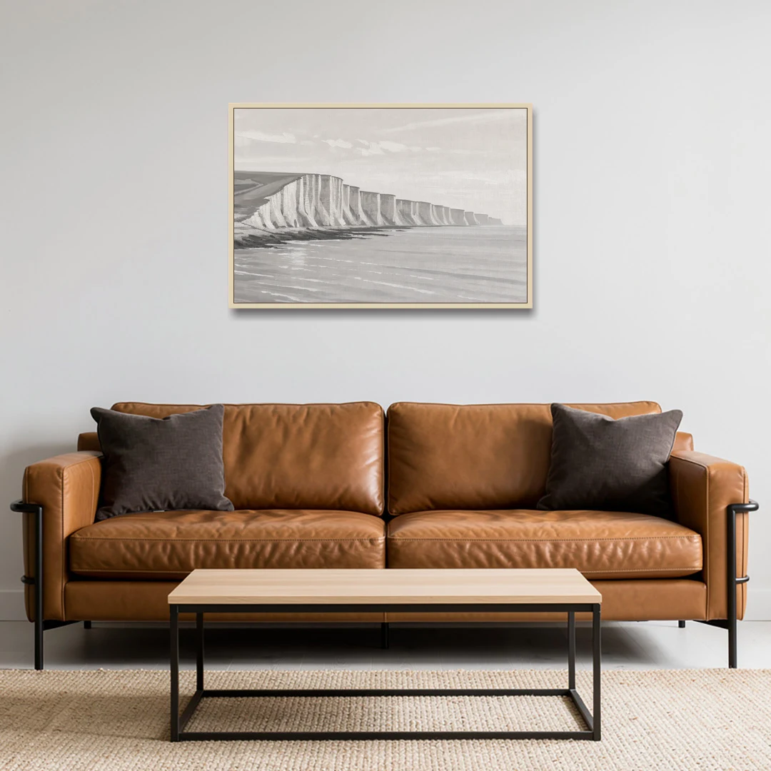 Office Art Prints Chalk Cliffs Above a Calm Sea - Oak Framed Canvas Wall Art - Sofa - 36x24