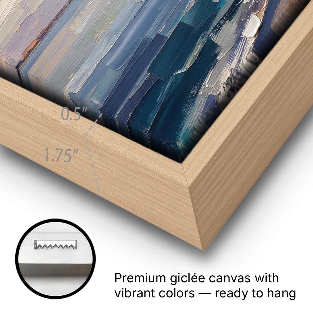 Office Canvas Wall Art of a Long Bay Bridge - Oak Framed Canvas Wall Art - Gallery Wrap Corner