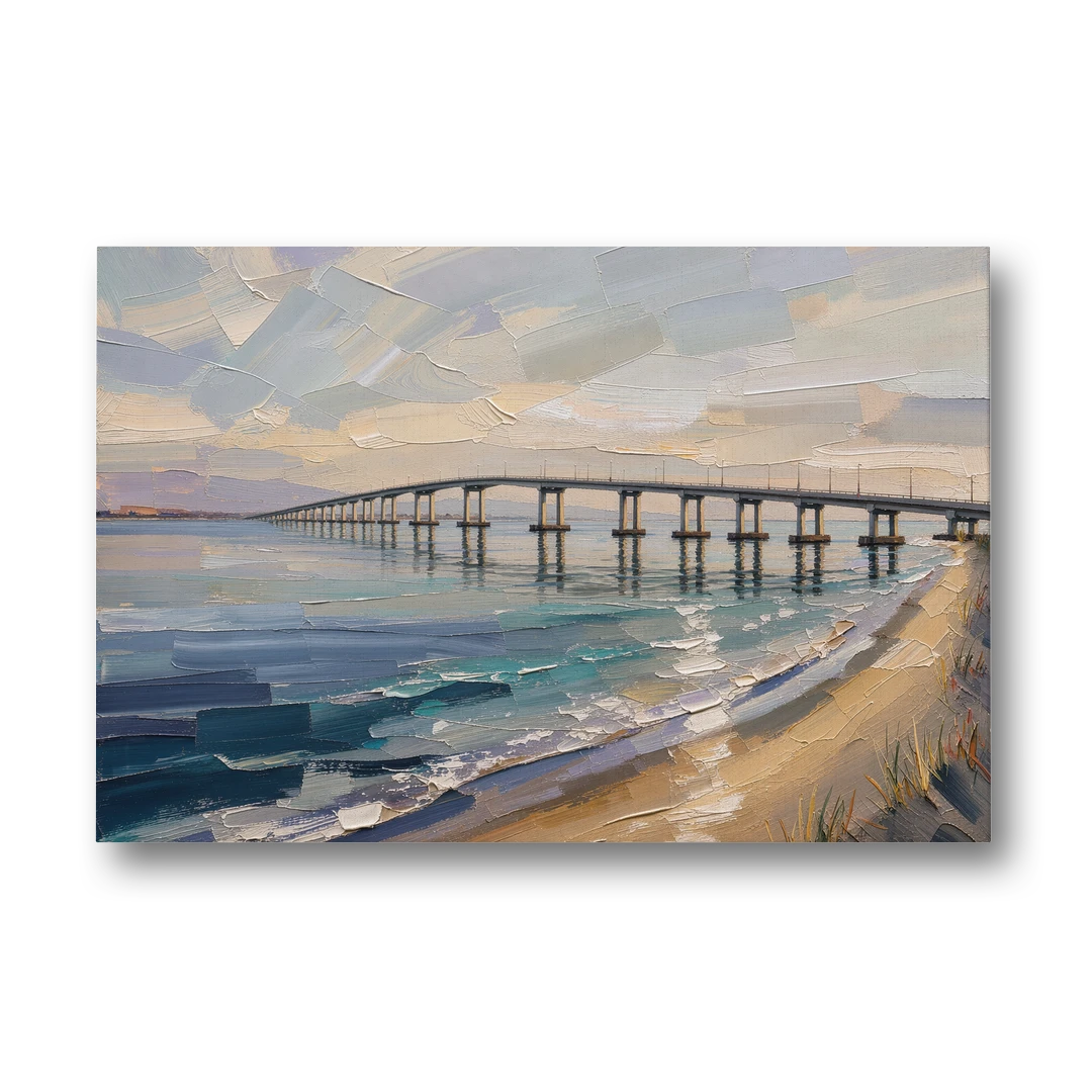 Office Canvas Wall Art of a Long Bay Bridge - Canvas Wall Art - Front