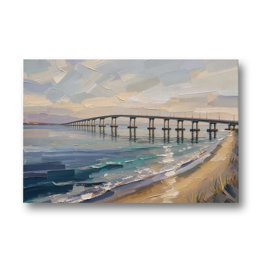 Office Canvas Wall Art of a Long Bay Bridge - Canvas Wall Art - Front