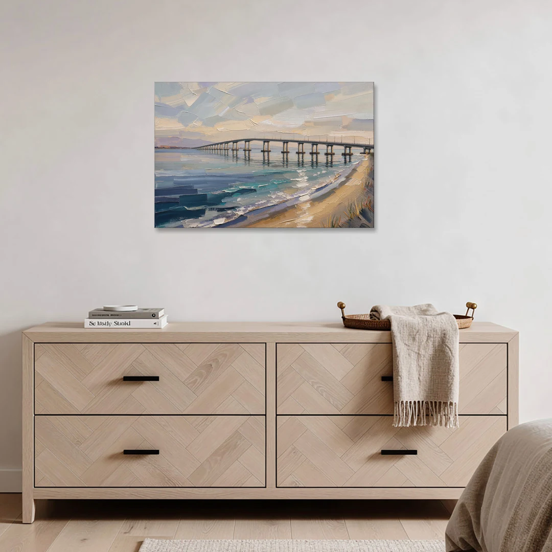Office Canvas Wall Art of a Long Bay Bridge - Canvas Wall Art - Coffee Table - 36x24