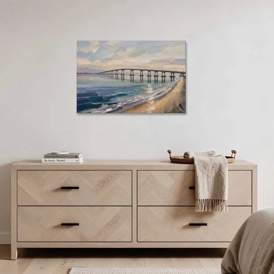 Office Canvas Wall Art of a Long Bay Bridge - Canvas Wall Art - Coffee Table - 36x24