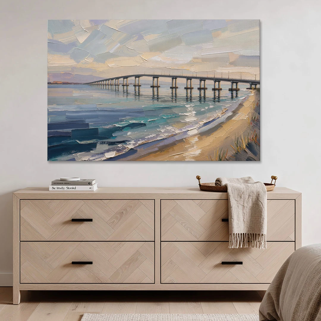 Office Canvas Wall Art of a Long Bay Bridge - Canvas Wall Art - Coffee Table - 60x40