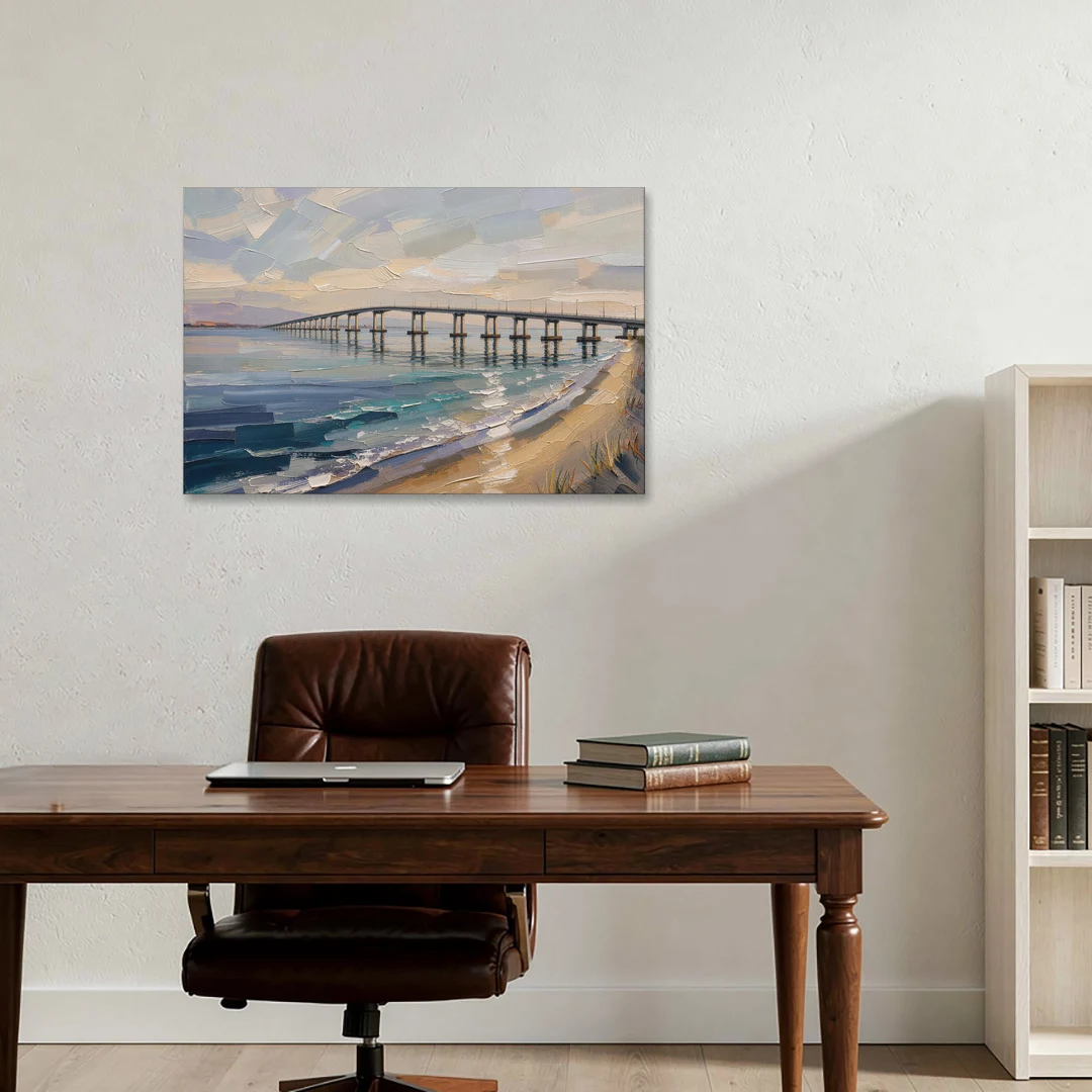 Office Canvas Wall Art of a Long Bay Bridge - Canvas Wall Art - Office - 36x24