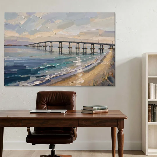 Office Canvas Wall Art of a Long Bay Bridge - Canvas Wall Art - Office - 60x40