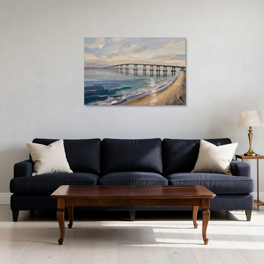 Office Canvas Wall Art of a Long Bay Bridge - Canvas Wall Art - Sofa - 36x24
