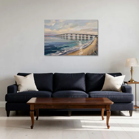 Office Canvas Wall Art of a Long Bay Bridge - Canvas Wall Art - Sofa - 36x24