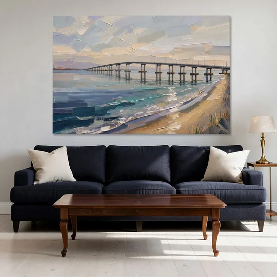 Office Canvas Wall Art of a Long Bay Bridge - Canvas Wall Art - Sofa - 60x40