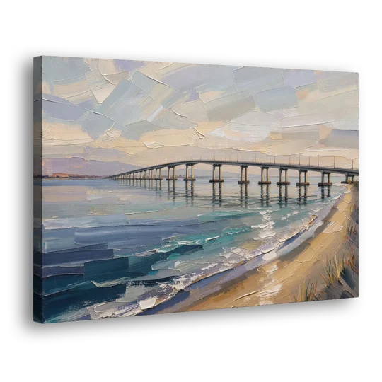 Office Canvas Wall Art of a Long Bay Bridge - Canvas Wall Art - Side