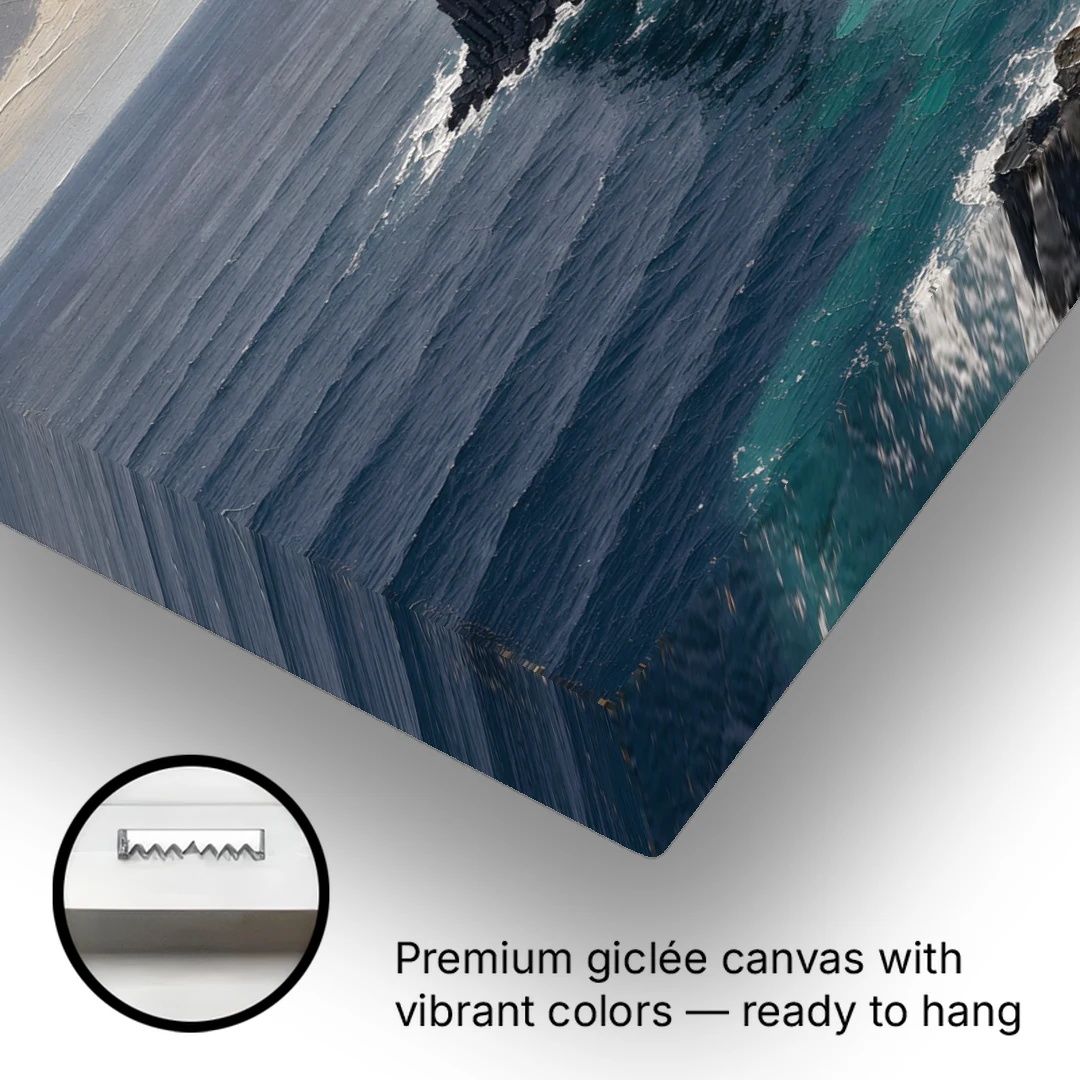 Office Paintings Basalt Sea Stacks Off the Cliff - Canvas Wall Art - Gallery Wrap Corner