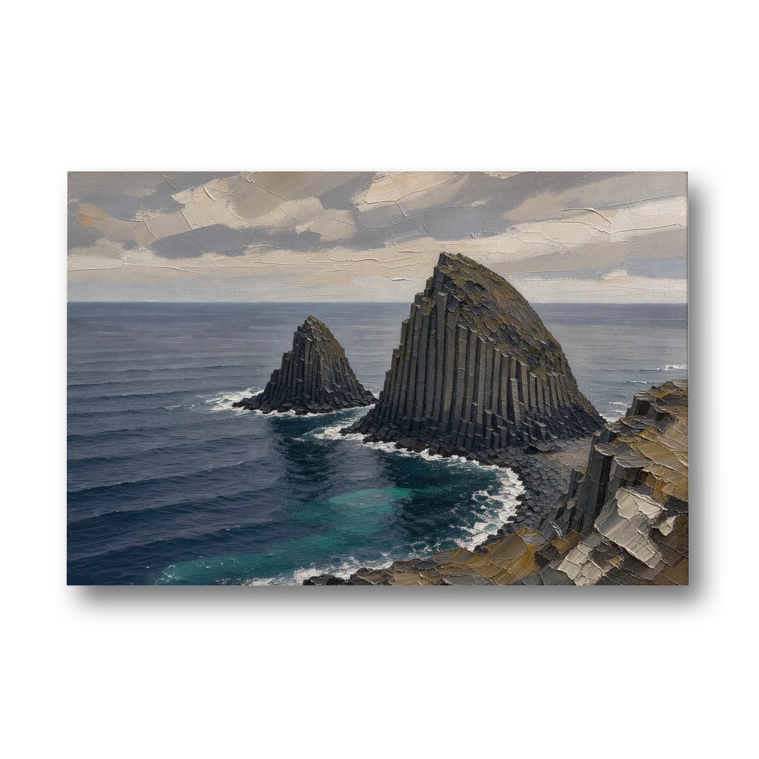 Office Paintings Basalt Sea Stacks Off the Cliff - Canvas Wall Art - Front