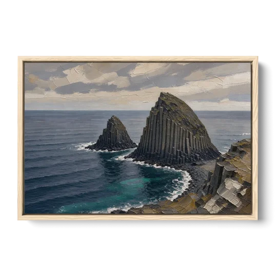 Office Paintings Basalt Sea Stacks Off the Cliff - Oak Framed Canvas Wall Art - Front