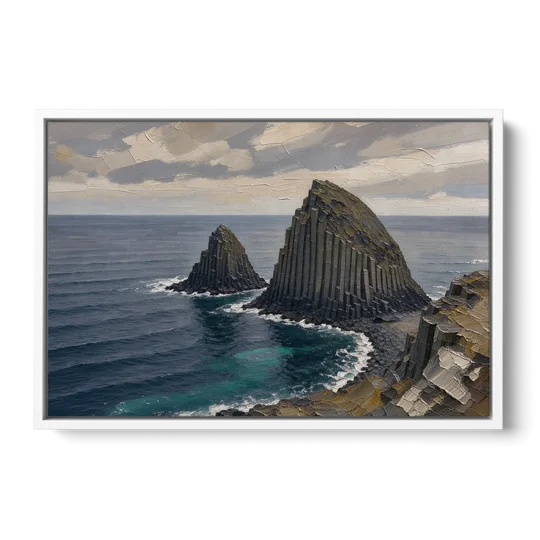 Office Paintings Basalt Sea Stacks Off the Cliff - White Framed Canvas Wall Art - Front