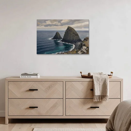 Office Paintings Basalt Sea Stacks Off the Cliff - Canvas Wall Art - Coffee Table - 36x24