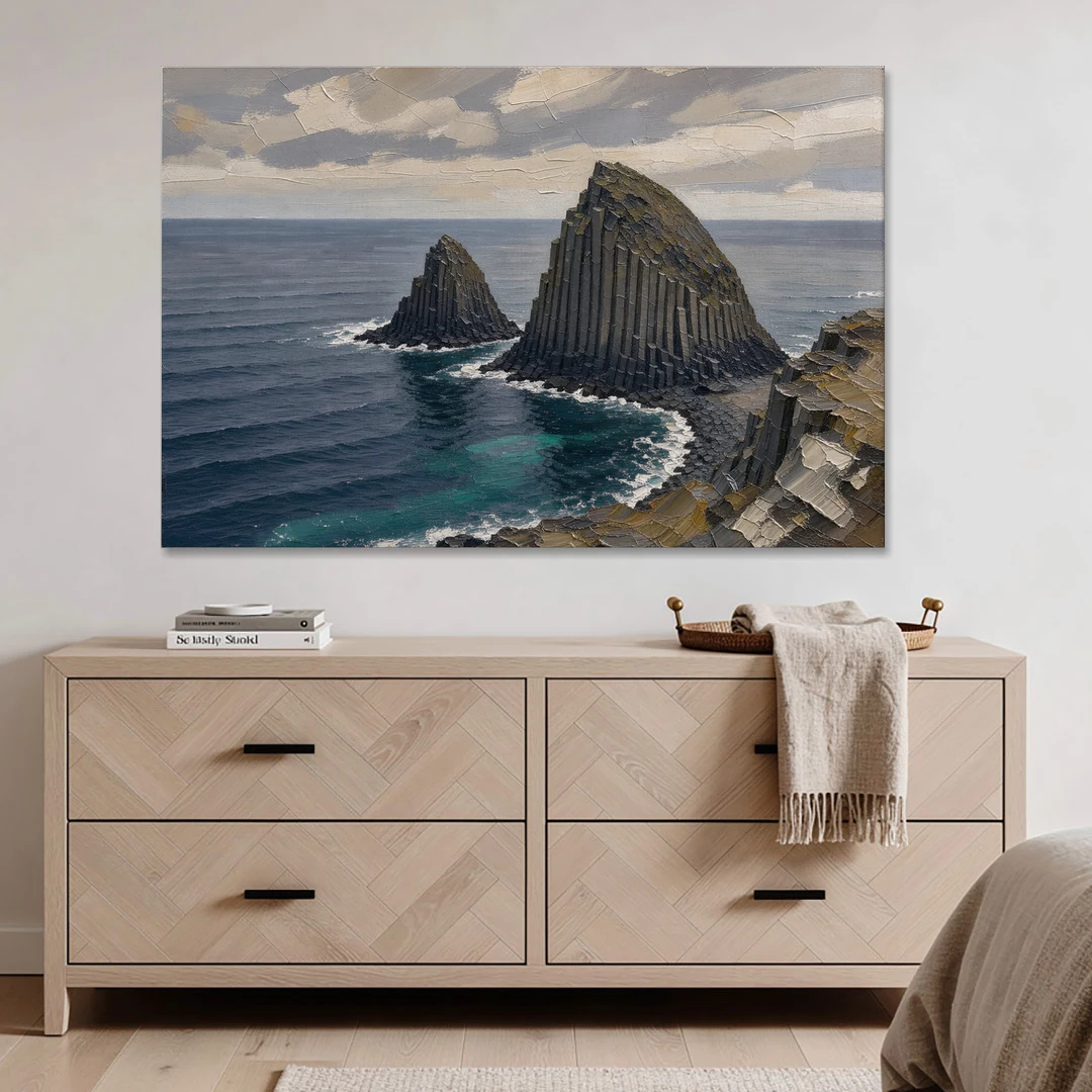 Office Paintings Basalt Sea Stacks Off the Cliff - Canvas Wall Art - Coffee Table - 60x40
