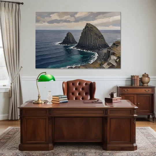 Office Paintings Basalt Sea Stacks Off the Cliff - Canvas Wall Art - Office - 60x40