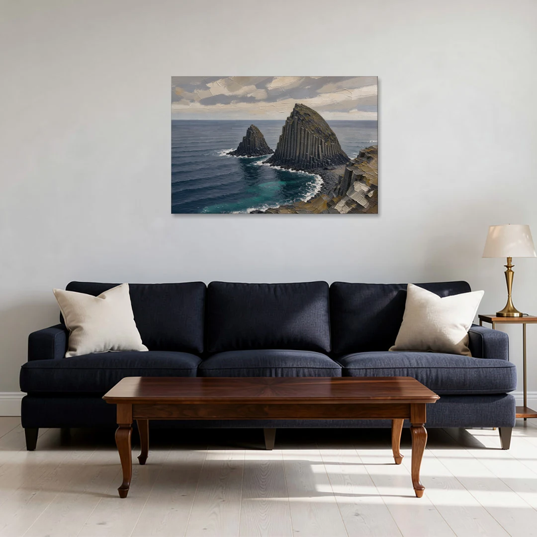 Office Paintings Basalt Sea Stacks Off the Cliff - Canvas Wall Art - Sofa - 36x24