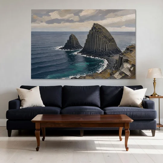 Office Paintings Basalt Sea Stacks Off the Cliff - Canvas Wall Art - Sofa - 60x40