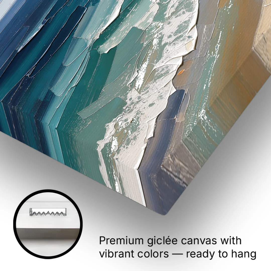 Office Wall Decor with Surf Curving Along Sand - Canvas Wall Art - Gallery Wrap Corner
