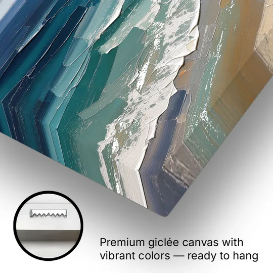 Office Wall Decor with Surf Curving Along Sand - Canvas Wall Art - Gallery Wrap Corner