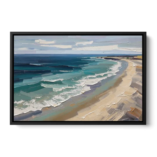 Office Wall Decor with Surf Curving Along Sand - Black Framed Canvas Wall Art - Front
