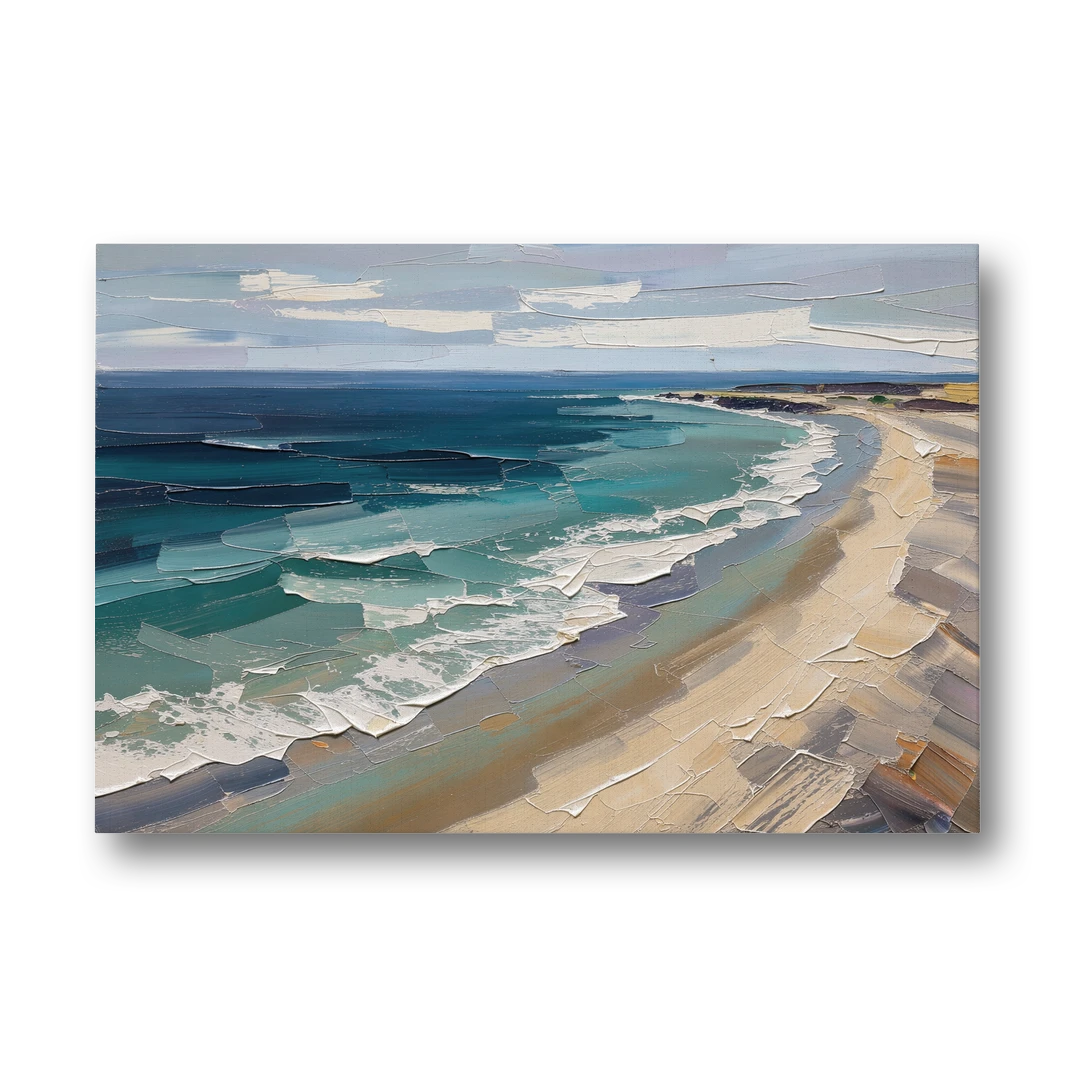 Office Wall Decor with Surf Curving Along Sand - Canvas Wall Art - Front