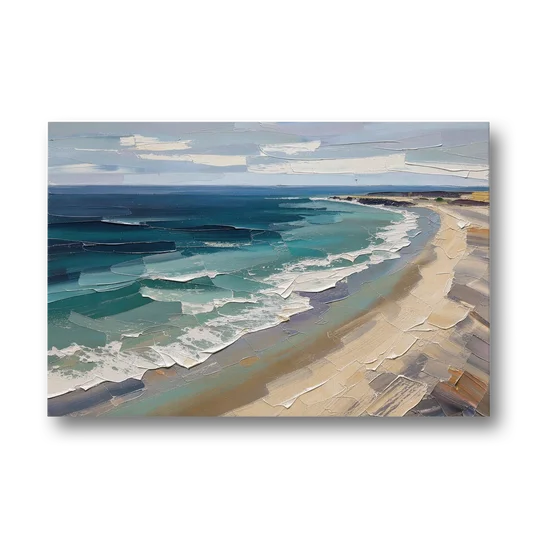 Office Wall Decor with Surf Curving Along Sand - Canvas Wall Art - Front