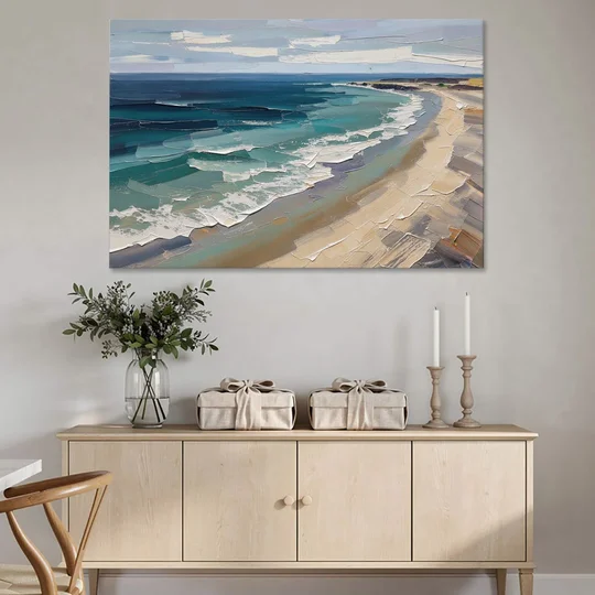 Office Wall Decor with Surf Curving Along Sand - Canvas Wall Art - Coffee Table - 60x40