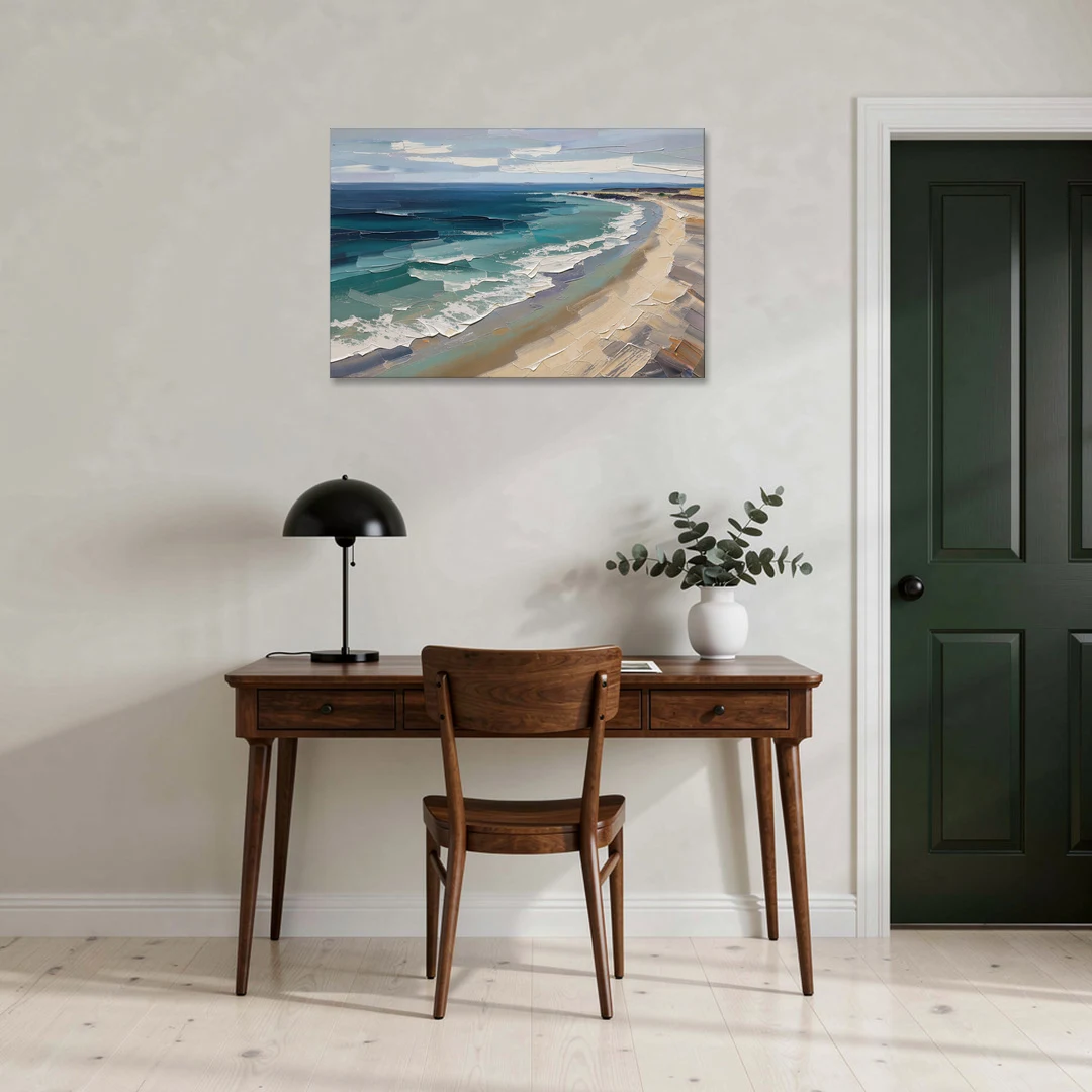 Office Wall Decor with Surf Curving Along Sand - Canvas Wall Art - Office - 36x24