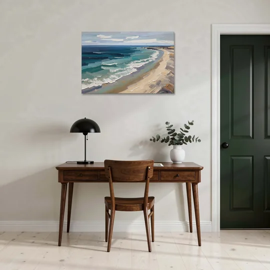 Office Wall Decor with Surf Curving Along Sand - Canvas Wall Art - Office - 36x24