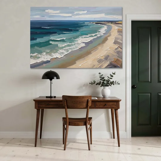 Office Wall Decor with Surf Curving Along Sand - Canvas Wall Art - Office - 60x40