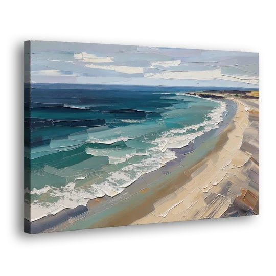 Office Wall Decor with Surf Curving Along Sand - Canvas Wall Art - Side