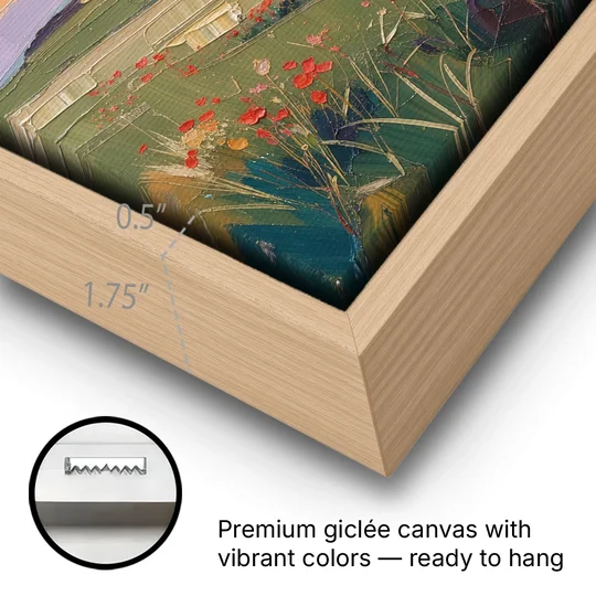 Oil Painting Landscape Canvas of a Sage Headland - Oak Framed Canvas Wall Art - Gallery Wrap Corner