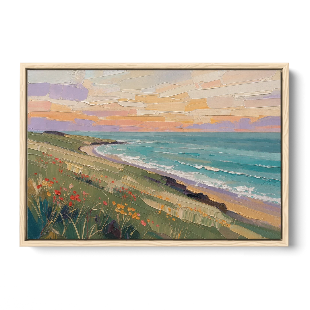 Oil Painting Landscape Canvas of a Sage Headland - Oak Framed Canvas Wall Art - Front