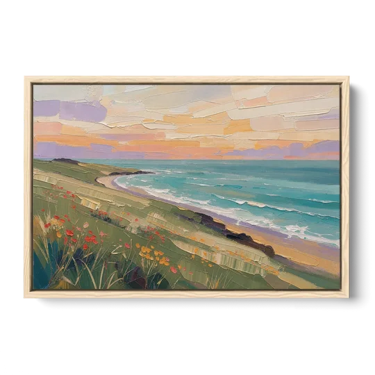 Oil Painting Landscape Canvas of a Sage Headland - Oak Framed Canvas Wall Art - Front