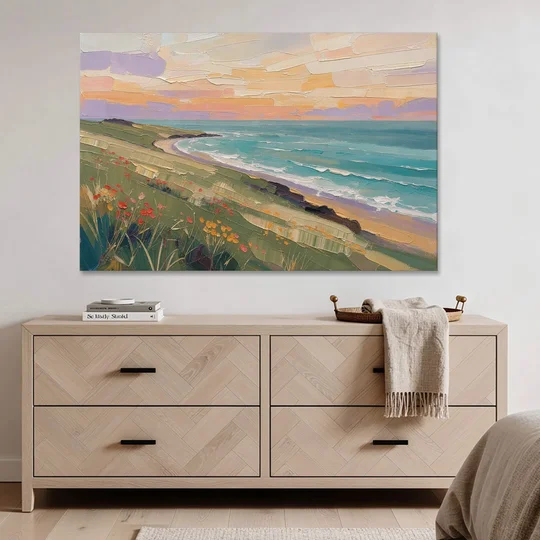 Oil Painting Landscape Canvas of a Sage Headland - Canvas Wall Art - Coffee Table - 60x40