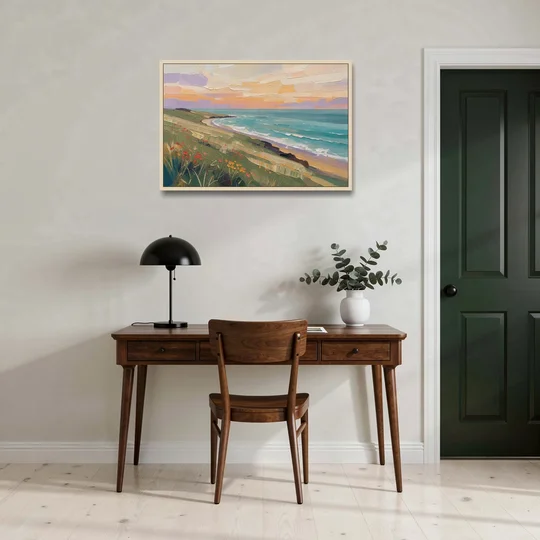 Oil Painting Landscape Canvas of a Sage Headland - Oak Framed Canvas Wall Art - Office - 36x24