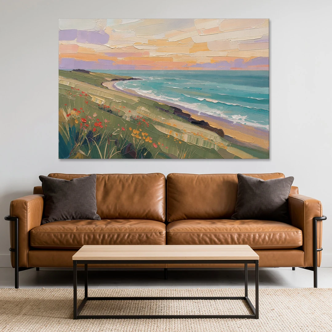 Oil Painting Landscape Canvas of a Sage Headland - Canvas Wall Art - Sofa - 60x40