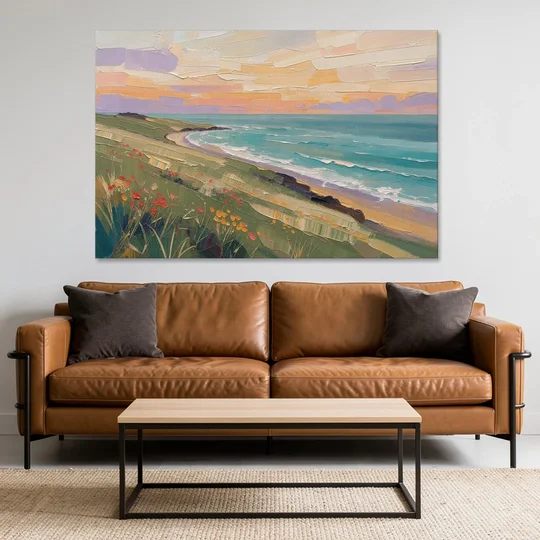 Oil Painting Landscape Canvas of a Sage Headland - Canvas Wall Art - Sofa - 60x40