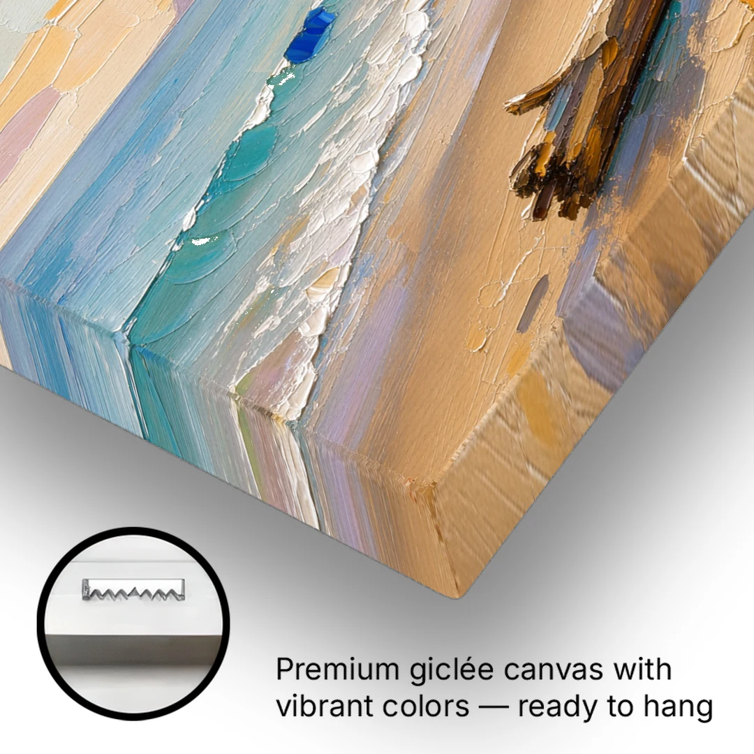 Oil Painting of Beach and Lone Driftwood - Canvas Wall Art - Gallery Wrap Corner