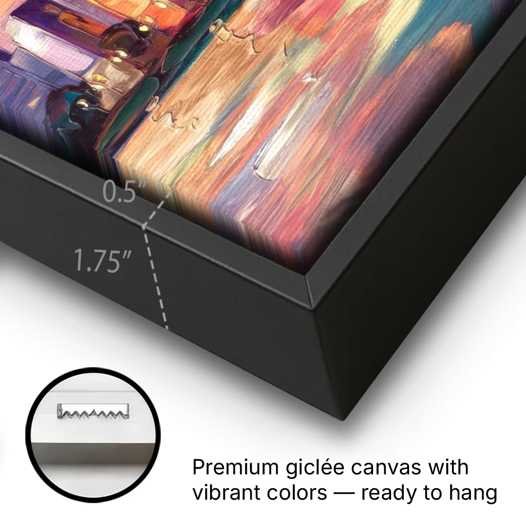 Oklahoma City Downtown Sunset - Black Framed Canvas Wall Art - Gallery Wrap Corner